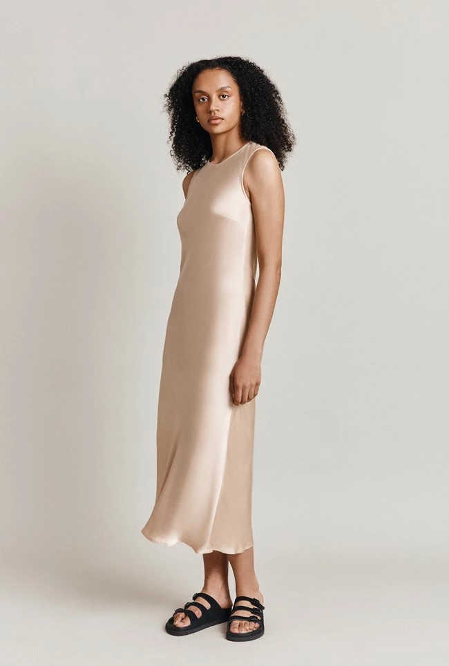 Steph Midi Satin Dress Stone