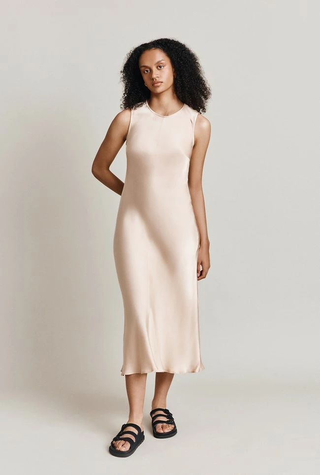 Steph Midi Satin Dress Stone - Image 2