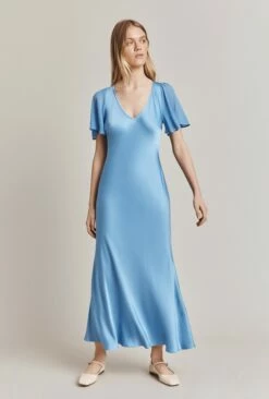 Jennifer Satin Midi Dress Cornflower Blue