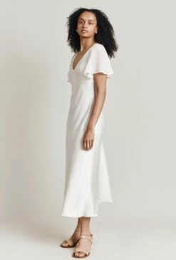 Jennifer Satin Midi Dress Ivory