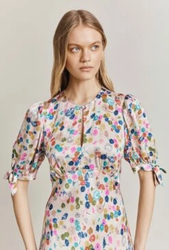 Josephine Satin Midi Dress Pink Umbrella Petals