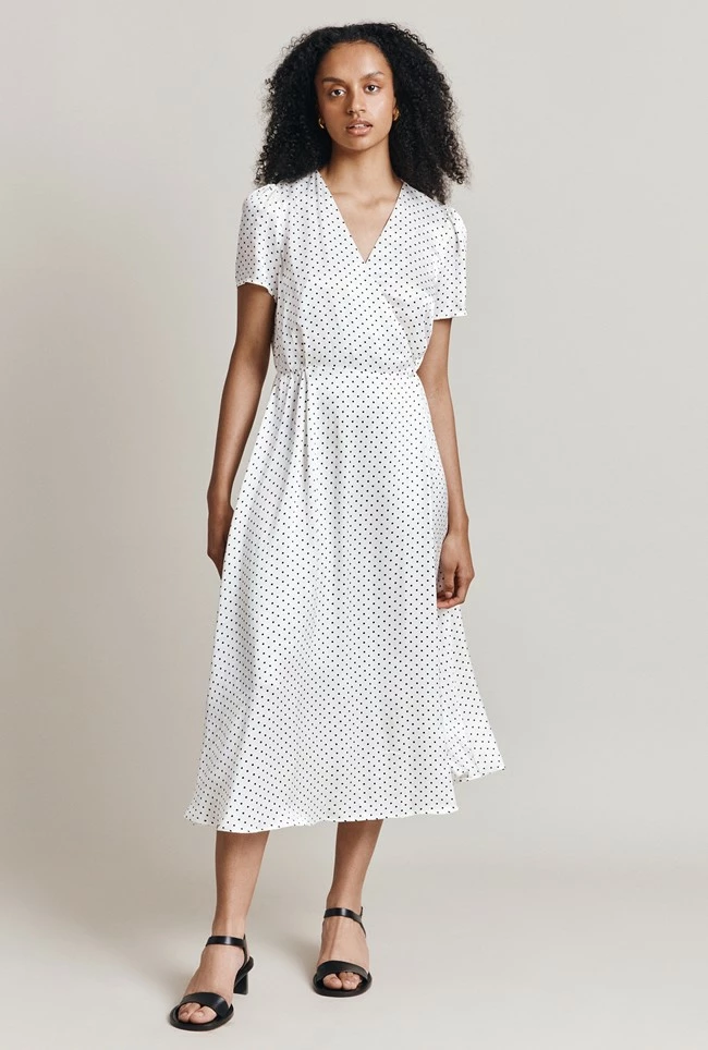 Hana Satin Midi Dress White Spot - Image 2