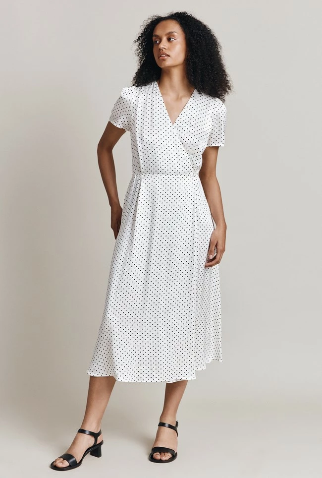 Hana Satin Midi Dress White Spot - Image 3
