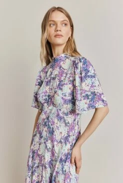 Penny Crepe Midi Dress Blue Dotty Clouds