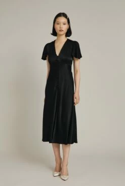 Grace Satin Midi Dress Black