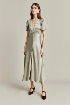 Grace Satin Midi Dress Seagrass