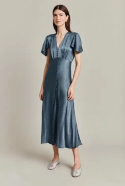 Grace Satin Midi Dress Blue Mirage