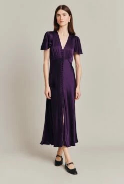 Grace Satin Midi Dress Dark Purple