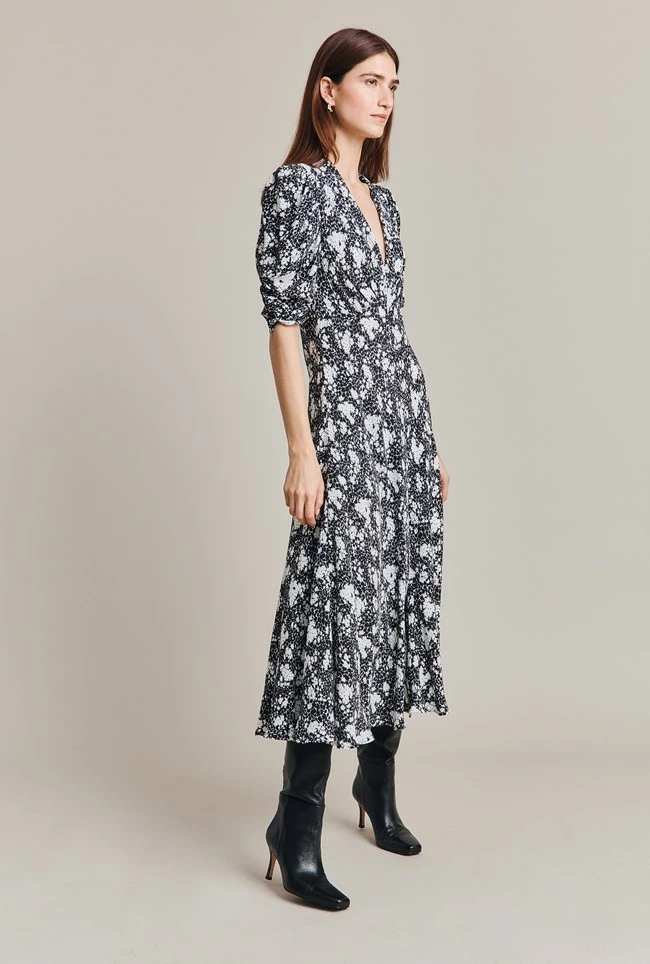 Madi Crepe Midi Dress Black Floral - Image 2