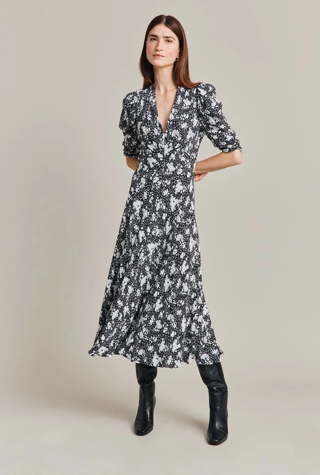 Madi Crepe Midi Dress Black Floral - Image 5