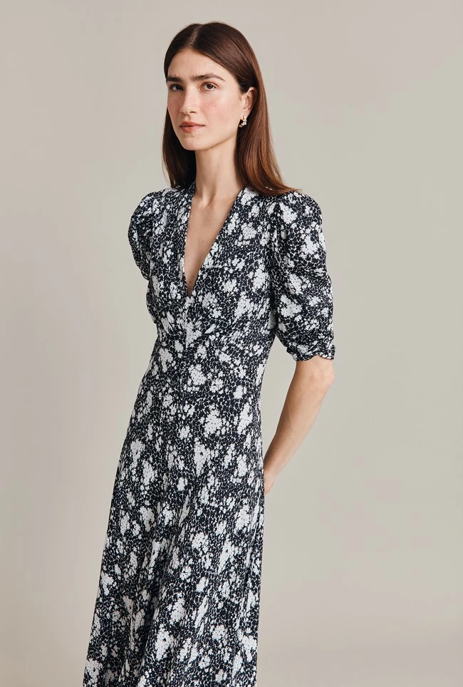 Madi Crepe Midi Dress Black Floral - Image 7