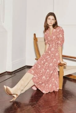 Madi Crepe Midi Dress Red Floral