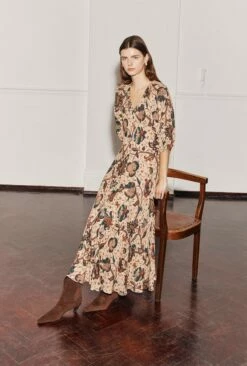 Dana Crepe Midi Dress Cream Jacobean Floral