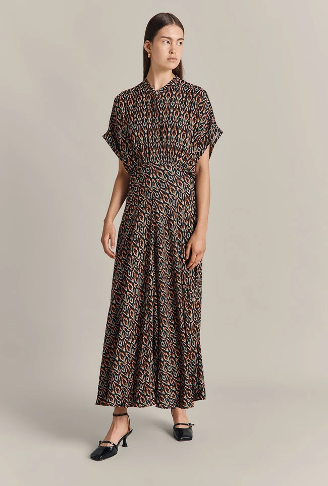Harriet Crepe Midi Dress Black Soft Ikat - Image 2