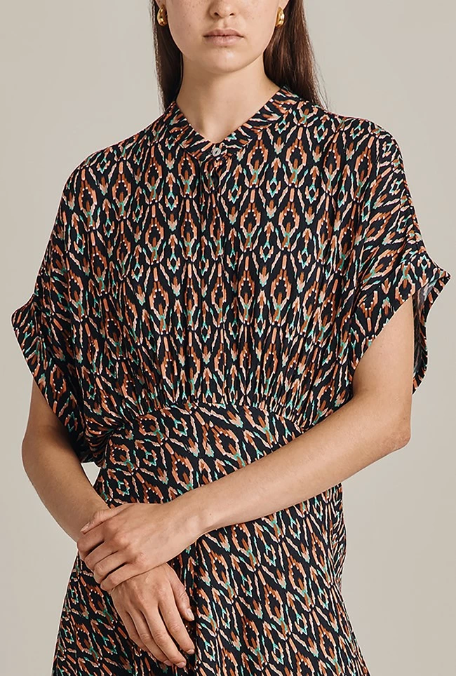 Harriet Crepe Midi Dress Black Soft Ikat - Image 4