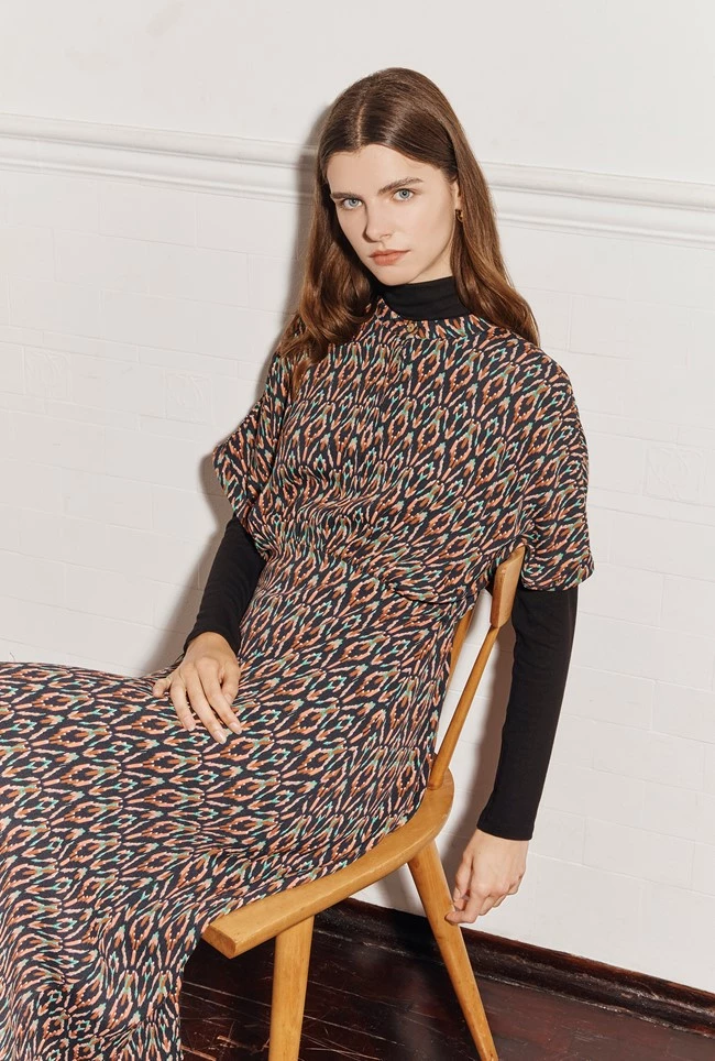 Harriet Crepe Midi Dress Black Soft Ikat - Image 5