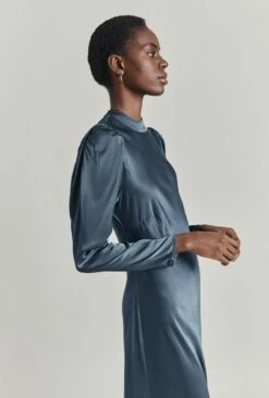 Harper Satin Midi Dress Dark Blue