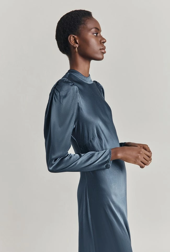 Harper Satin Midi Dress Dark Blue