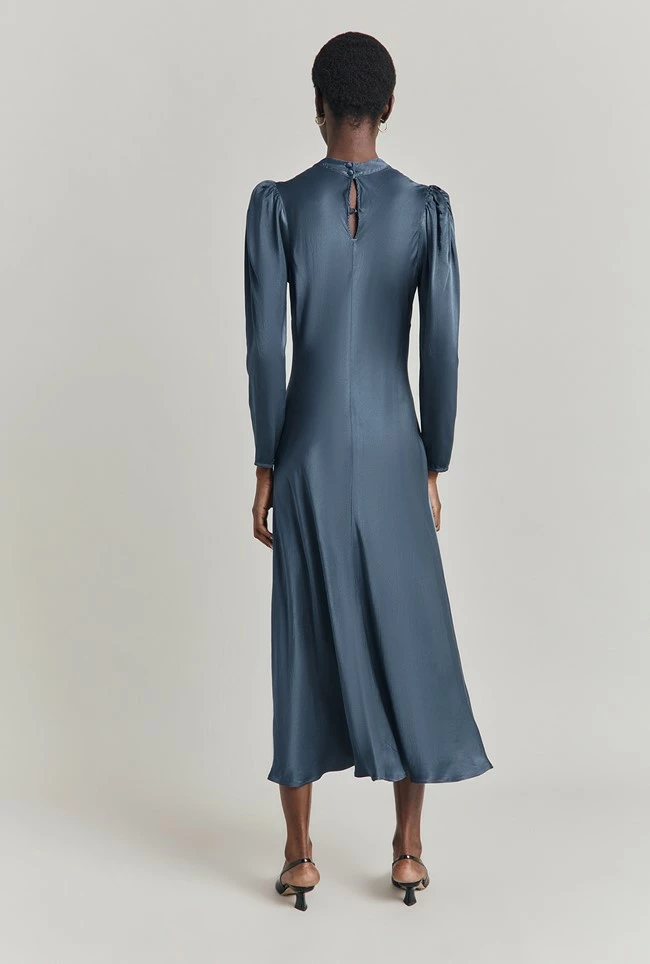 Harper Satin Midi Dress Dark Blue - Image 4