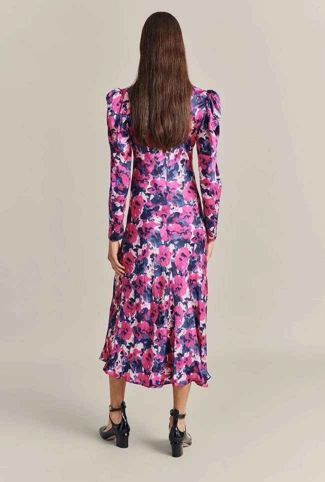 Harper Satin Midi Dress Pink Poppies - Image 5