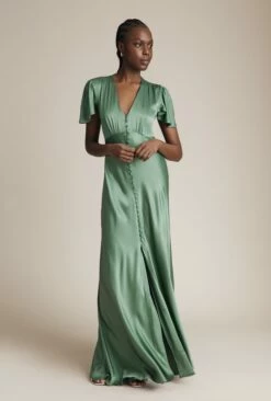 Delphine Satin Maxi Dress Soft Green