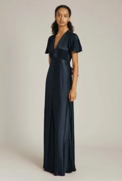 Delphine Satin Maxi Dress Navy