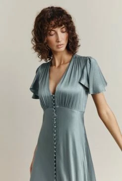 Delphine Satin Maxi Dress Slate Blue