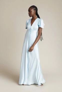 Delphine Satin Maxi Dress Pale Blue