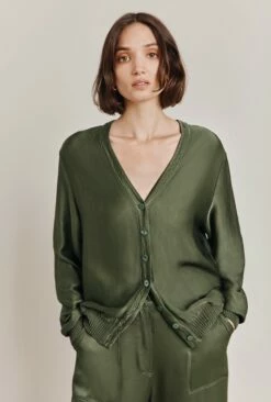 Mia Satin Bomber Jacket Thyme