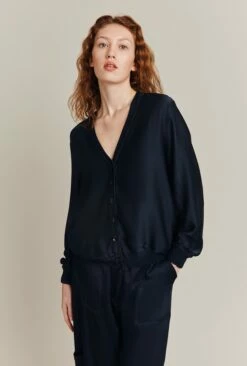 Mia Satin Bomber Jacket Navy