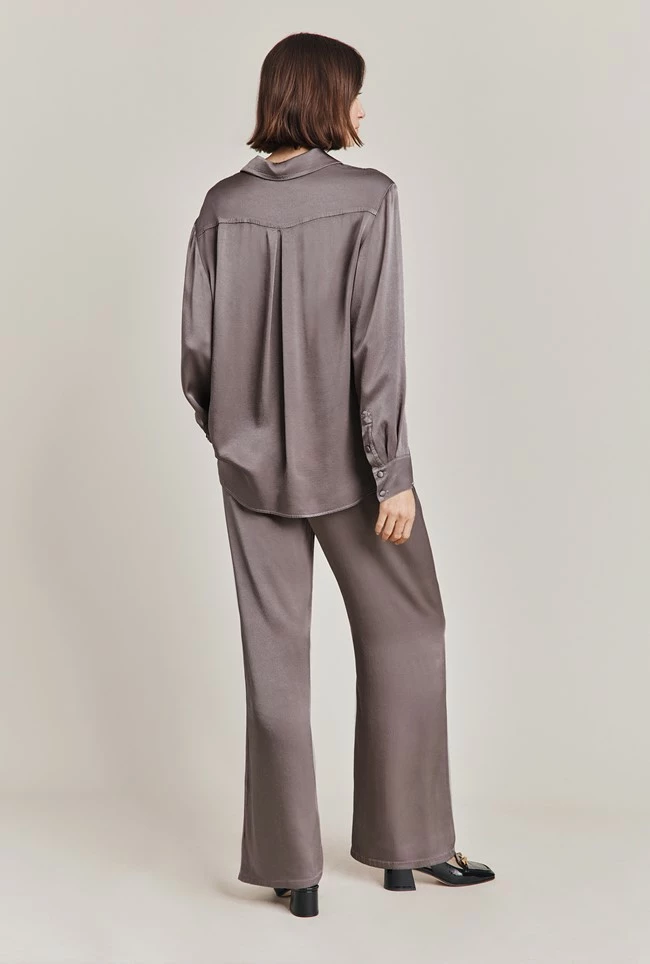 Imogen Satin Wide Leg Trouser Grey - Image 4