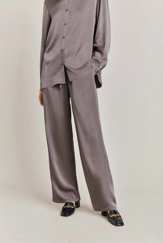 Imogen Satin Wide Leg Trouser Grey