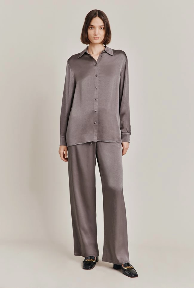 Imogen Satin Wide Leg Trouser Grey - Image 2