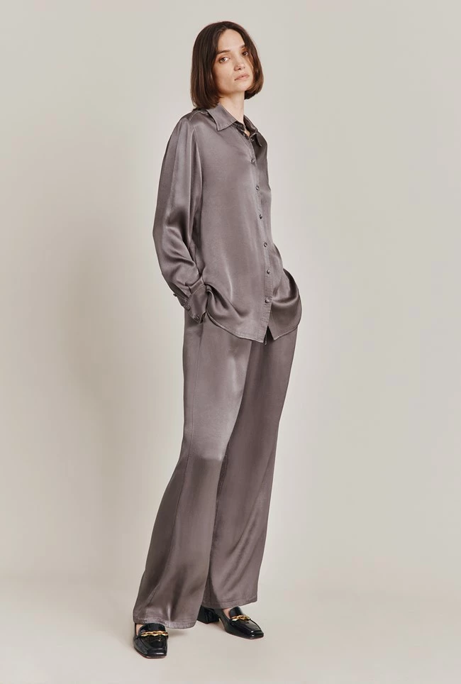 Imogen Satin Wide Leg Trouser Grey - Image 3