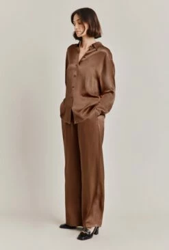 Imogen Satin Wide Leg Trouser Acorn
