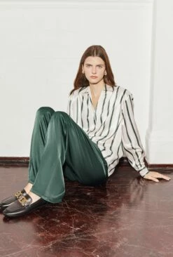 Imogen Satin Wide Leg Trouser Dark Green