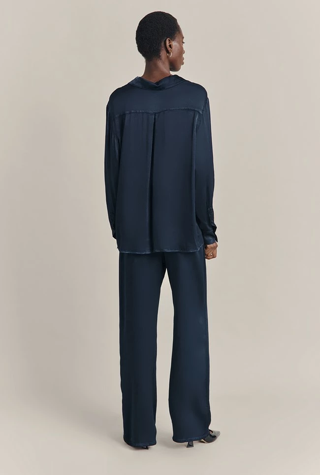 Imogen Satin Wide Leg Trouser Navy - Image 4