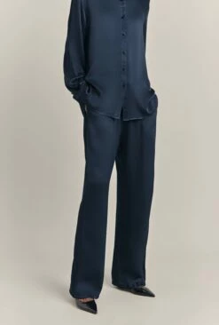Imogen Satin Wide Leg Trouser Navy