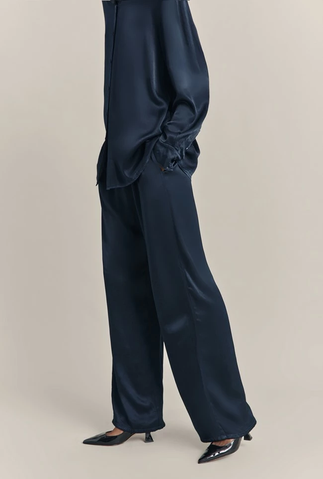 Imogen Satin Wide Leg Trouser Navy - Image 3