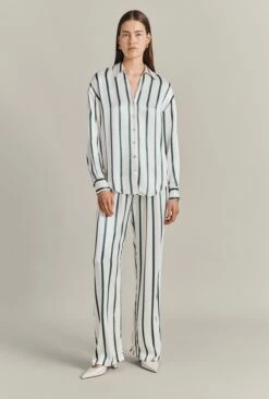 Imogen Satin Wide Leg Trouser Green Stripe