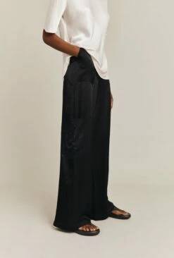 Aurora Satin Cargo Trousers Black