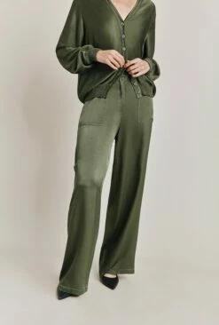 Aurora Satin Cargo Trousers Thyme