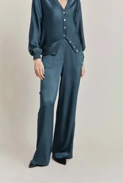 Aurora Satin Cargo Trousers Dark Denim