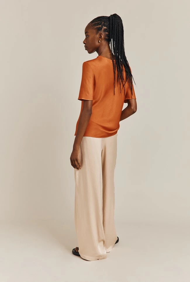 Aurora Satin Cargo Trousers Stone - Image 2