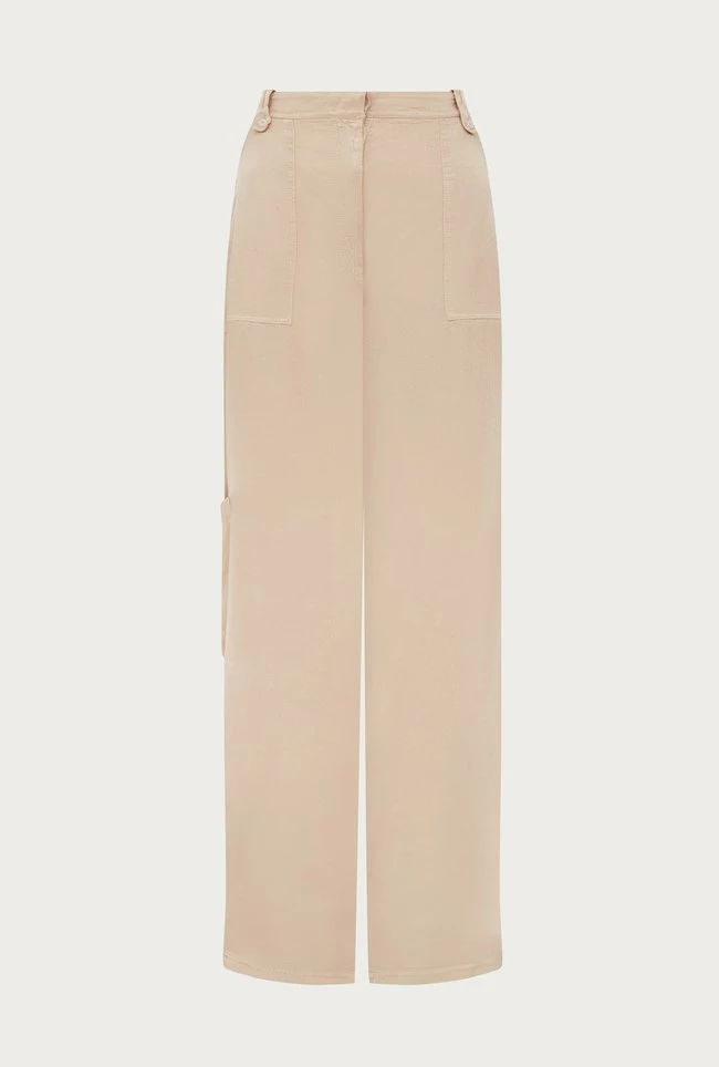 Aurora Satin Cargo Trousers Stone - Image 4