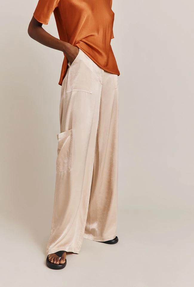 Aurora Satin Cargo Trousers Stone - Image 3