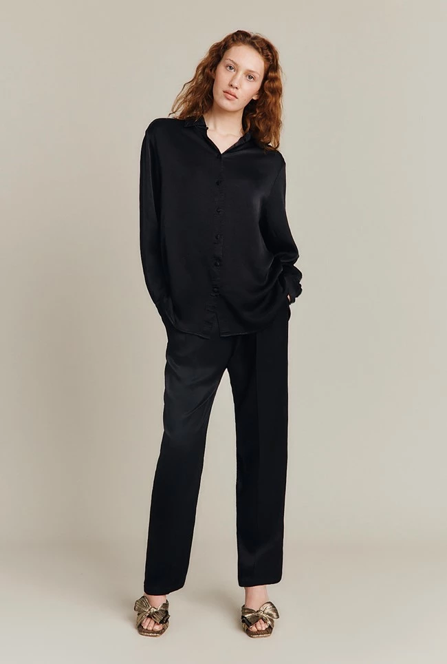 Ellie Satin Shirt Black - Image 2