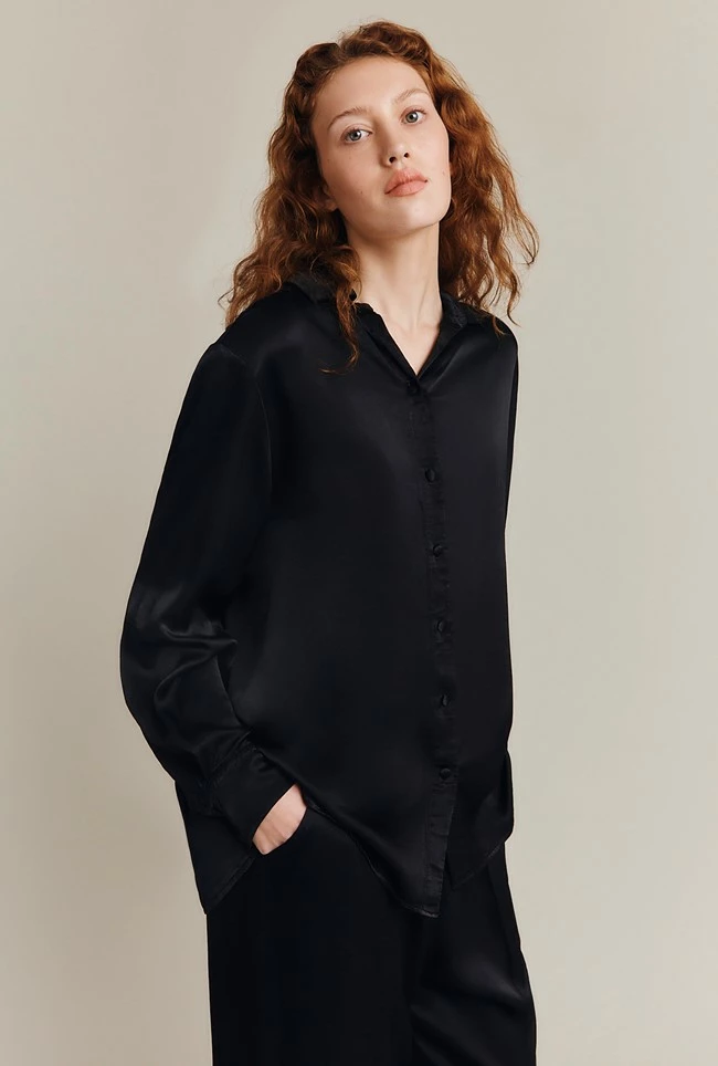 Ellie Satin Shirt Black