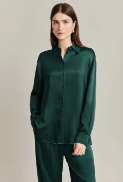 Ellie Satin Shirt Dark Green