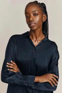 Ellie Satin Shirt Navy